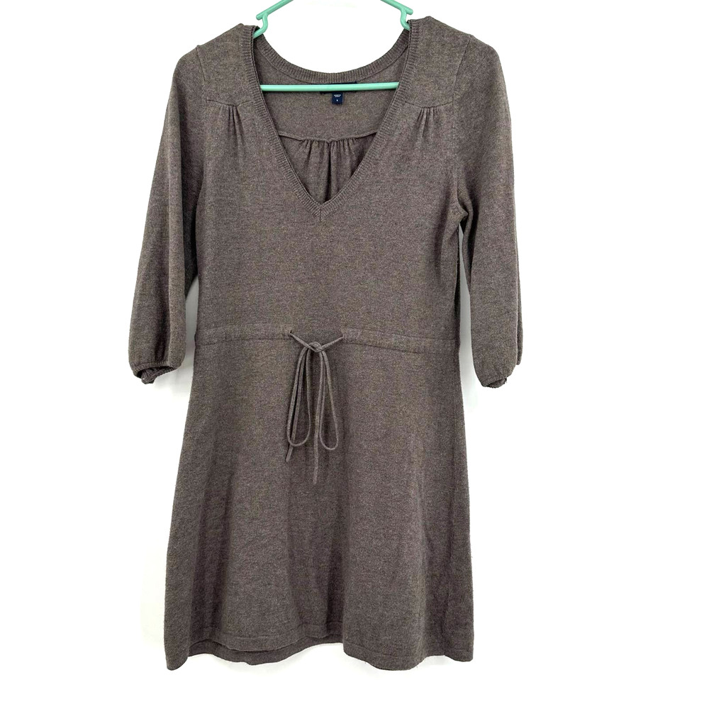 Gap size Small brown sweater dress fitted‎ waist with tie